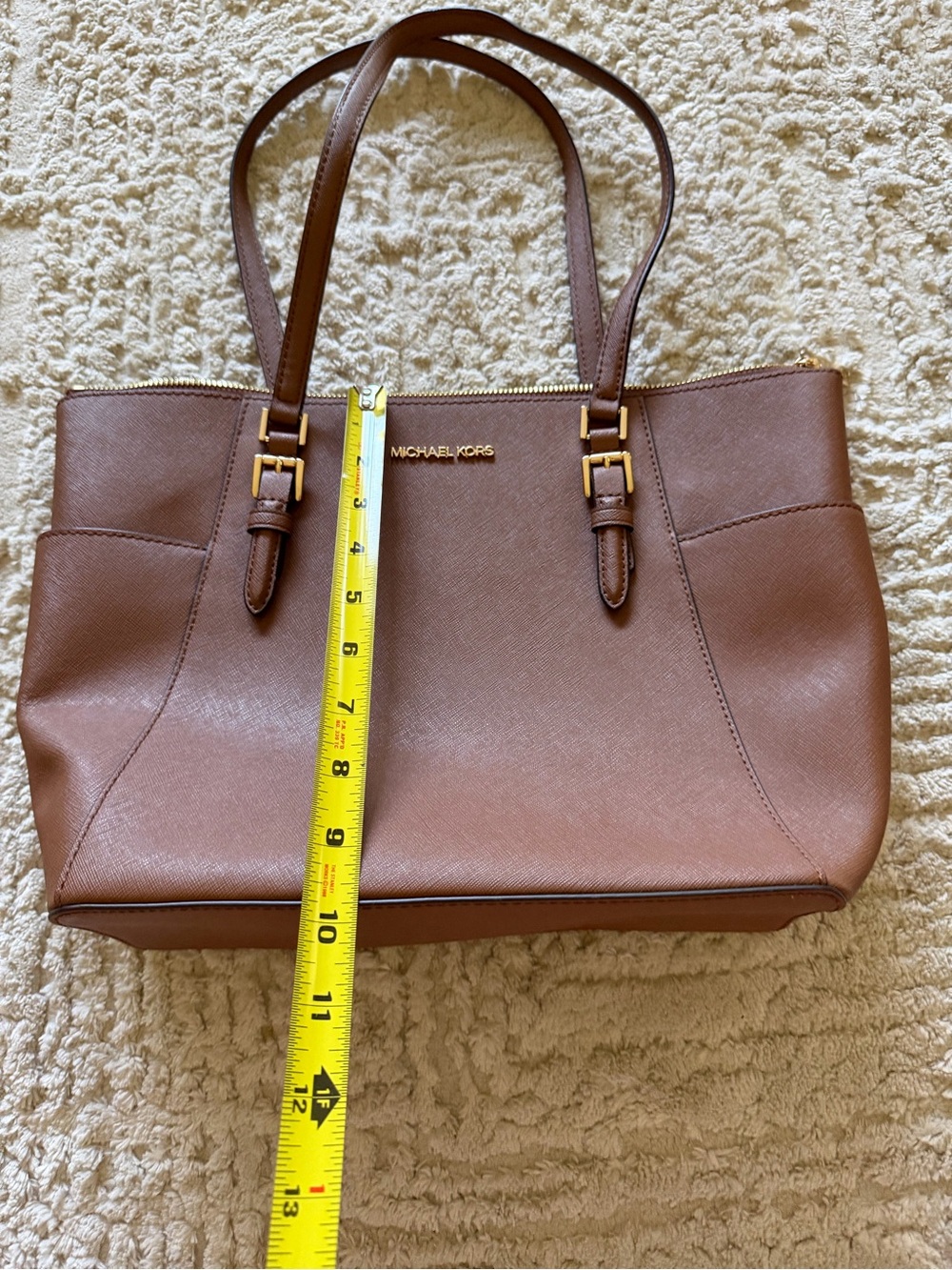 Michael Kors Charlotte Top Zip Tote Brown Saffiano Leather - Picture 8 of 9